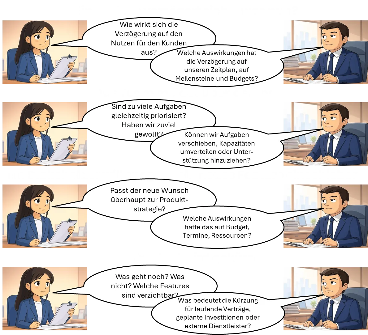 Unterschiedliche Sichten von PO und PM auf Situationen im Alltag